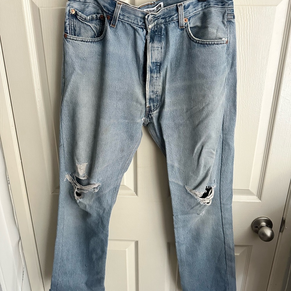 Re/Done Blue Straight Jeans with Vintage Distressed Look